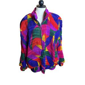 American Designer Style Womens Bomber Jacket Size L Colorblock Oversized Vintage